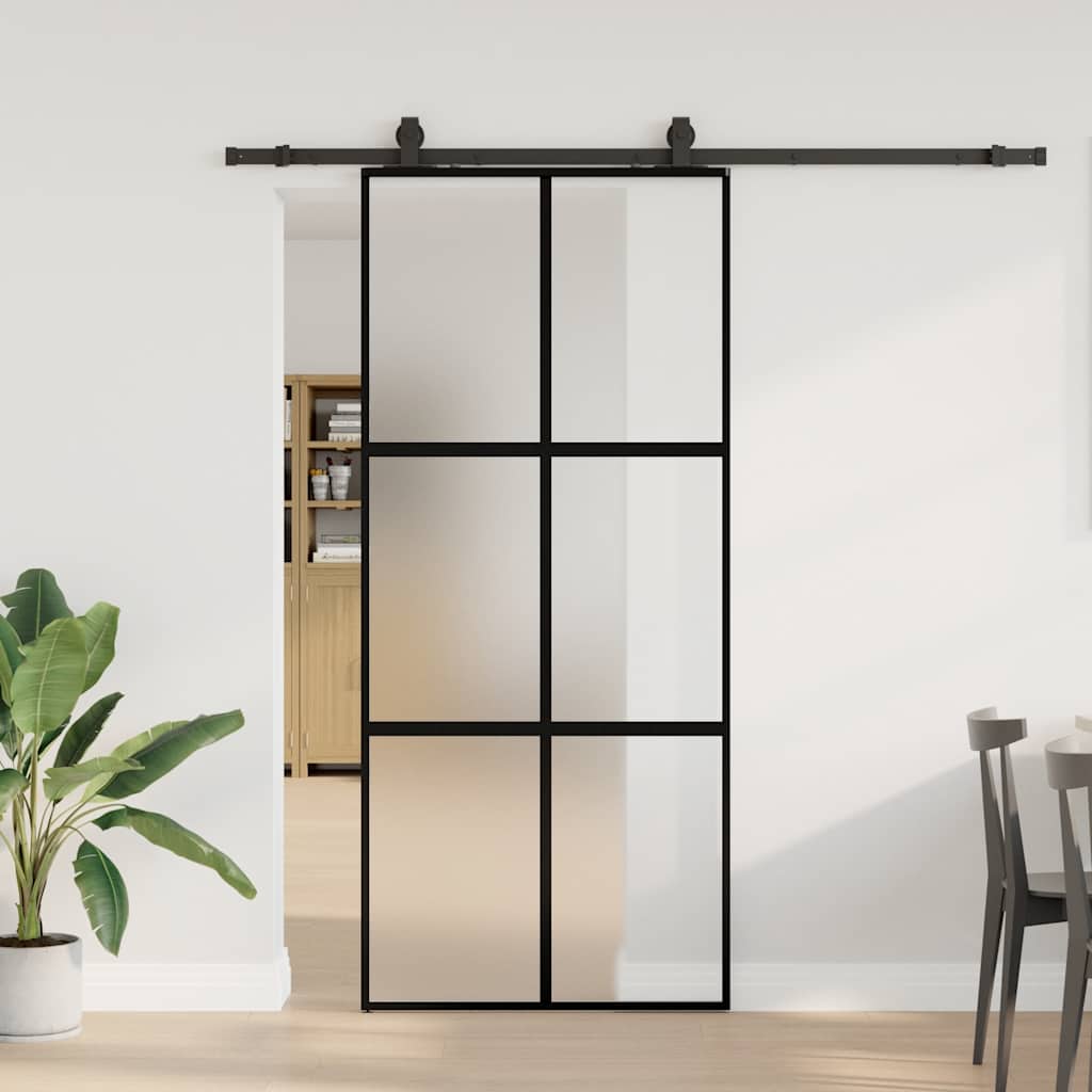vidaXL Drzwi przesuwne z zestawem okuć czarne 90x205 cm