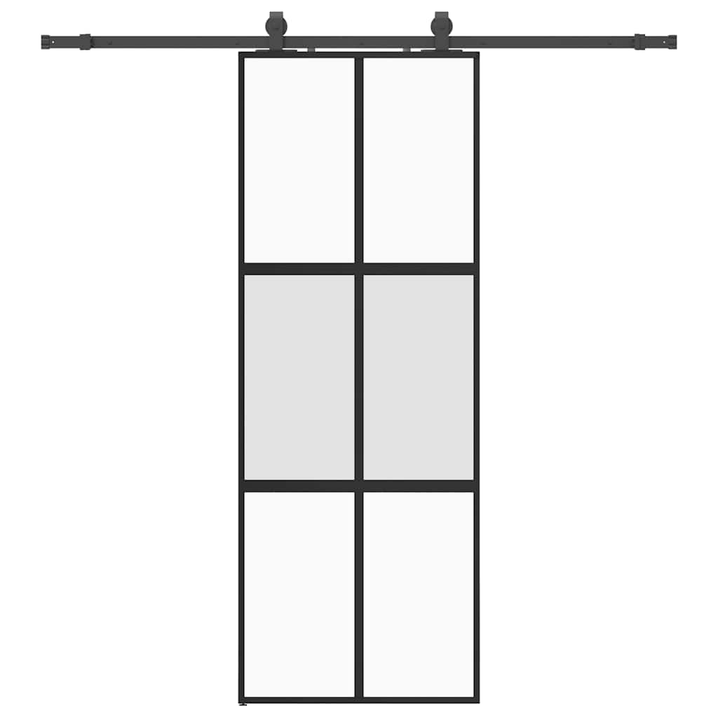vidaXL Drzwi przesuwne z zestawem okuć czarne 76x205cm szkło hartowane