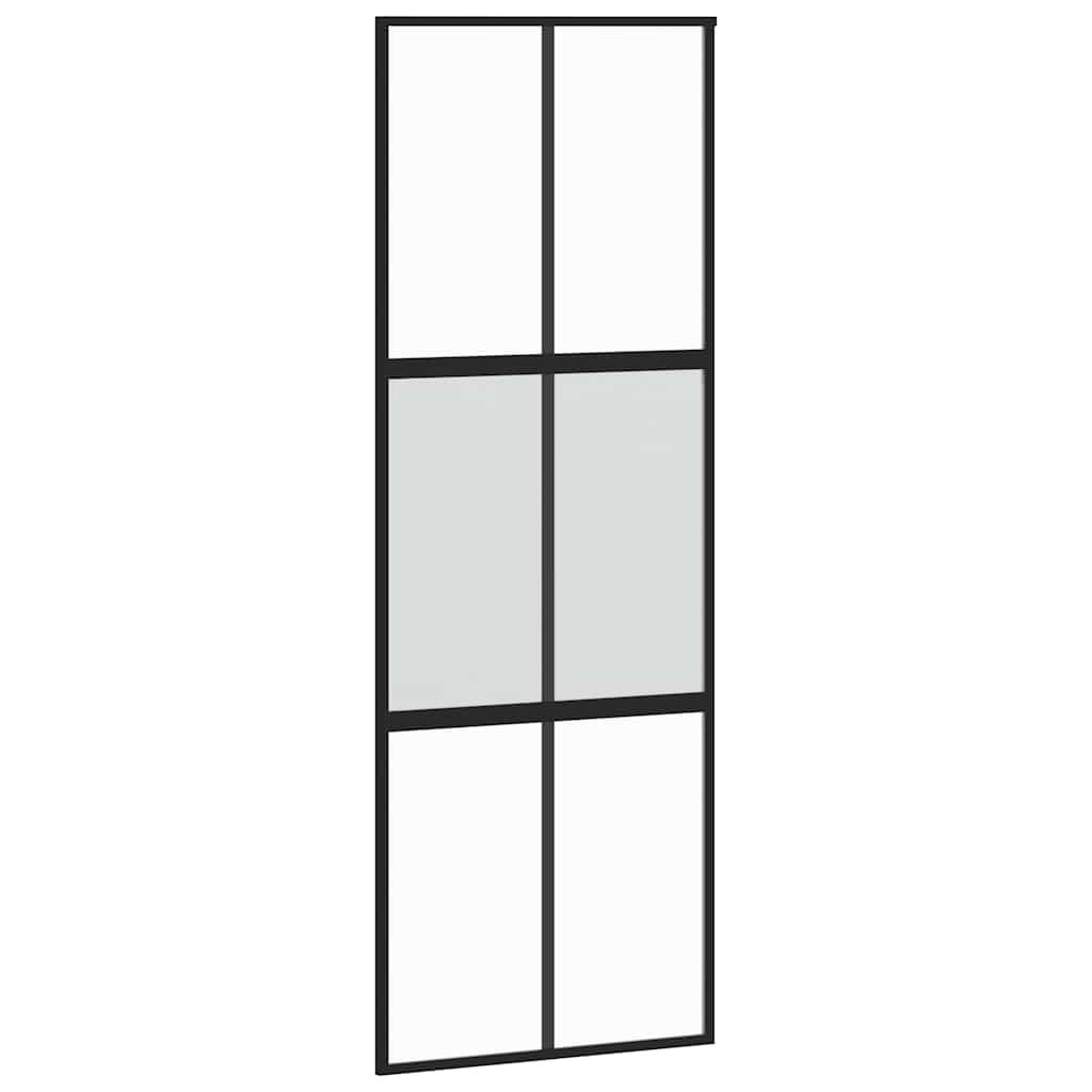 vidaXL Drzwi przesuwne z zestawem okuć czarne 76x205cm szkło hartowane