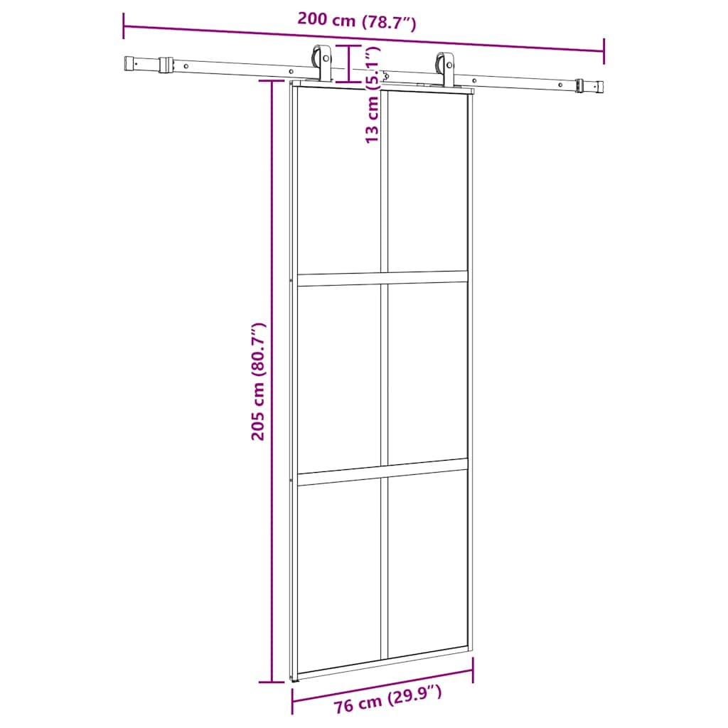 vidaXL Drzwi przesuwne z zestawem okuć czarne 76x205cm szkło hartowane