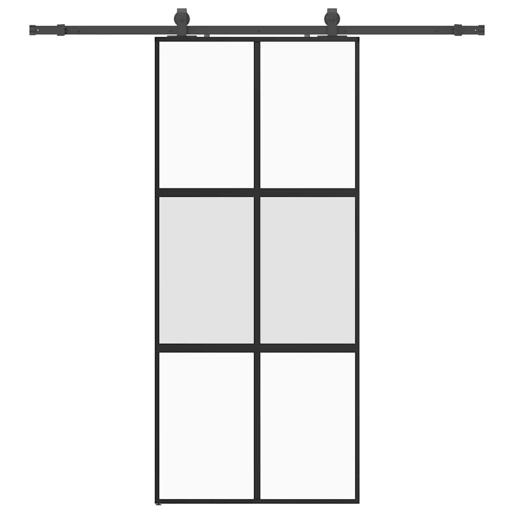 vidaXL Drzwi przesuwne z zestawem okuć czarne 90x205cm szkło hartowane