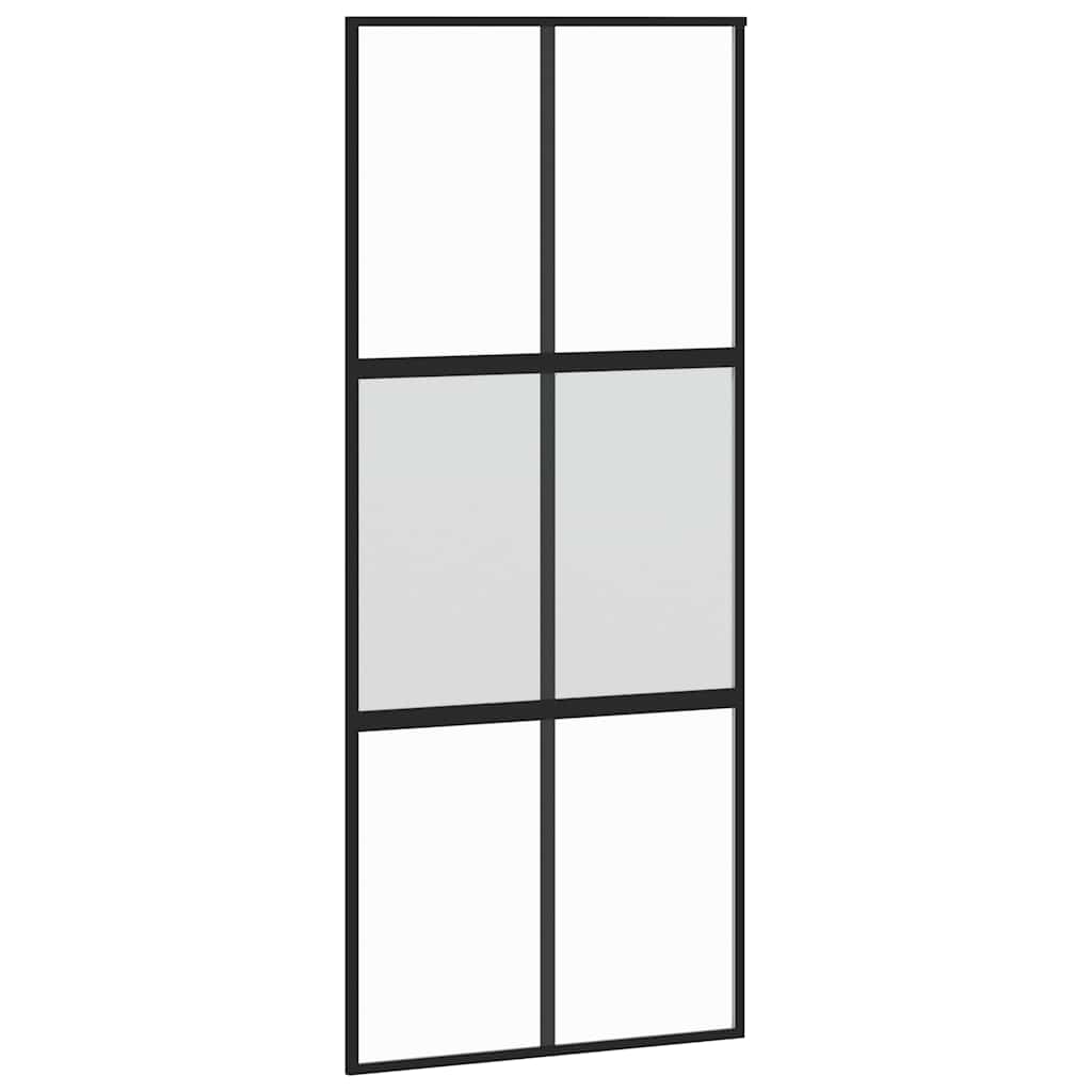 vidaXL Drzwi przesuwne z zestawem okuć czarne 90x205cm szkło hartowane