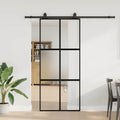 vidaXL Drzwi przesuwne z zestawem okuć czarne 90x205cm szkło hartowane