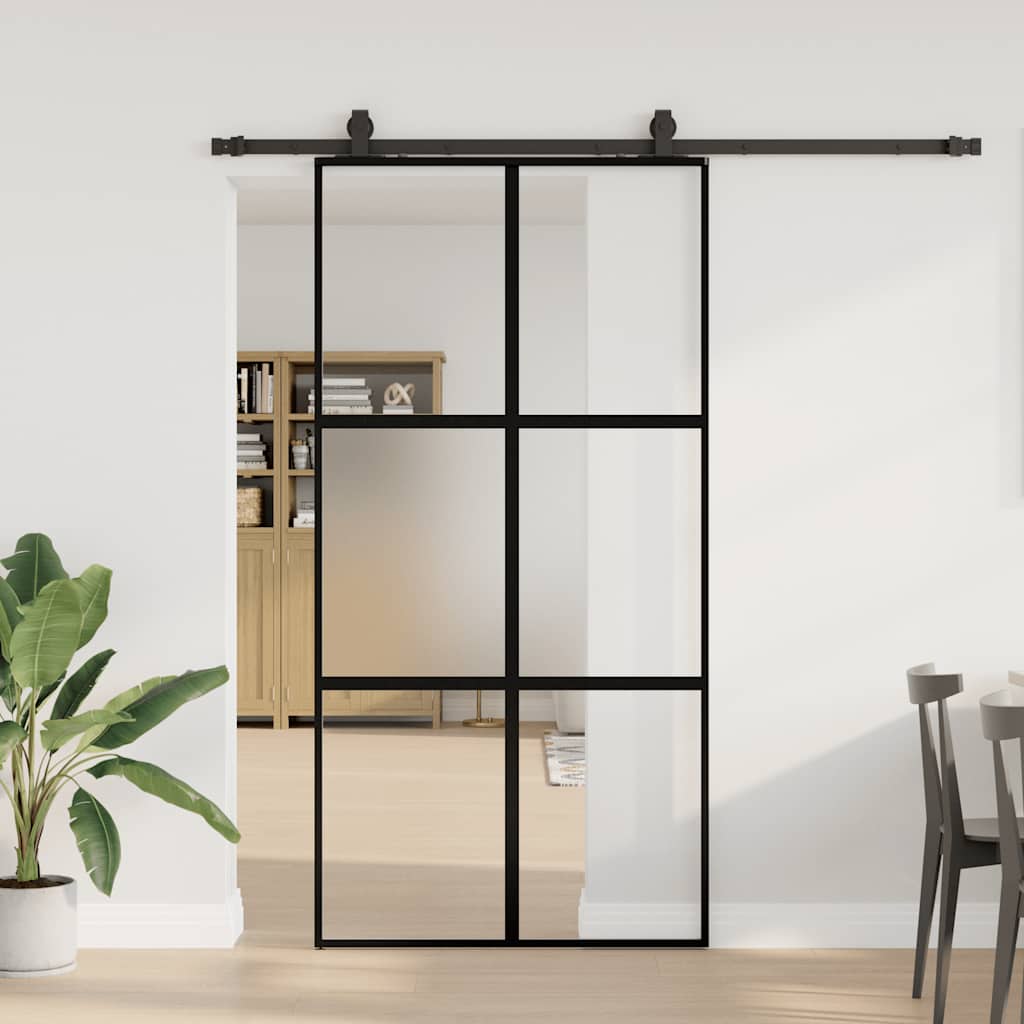 vidaXL Drzwi przesuwne z zestawem okuć czarne 102,5x205 cm