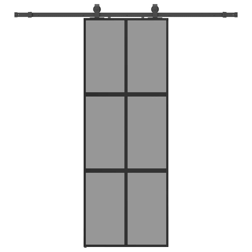 vidaXL Drzwi przesuwne z zestawem okuć czarne 76x205cm szkło hartowane