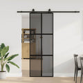 vidaXL Drzwi przesuwne z zestawem okuć czarne 76x205cm szkło hartowane