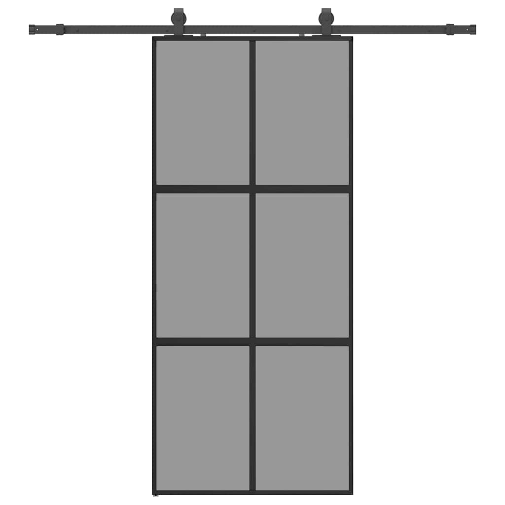 vidaXL Drzwi przesuwne z zestawem okuć czarne 90x205cm szkło hartowane