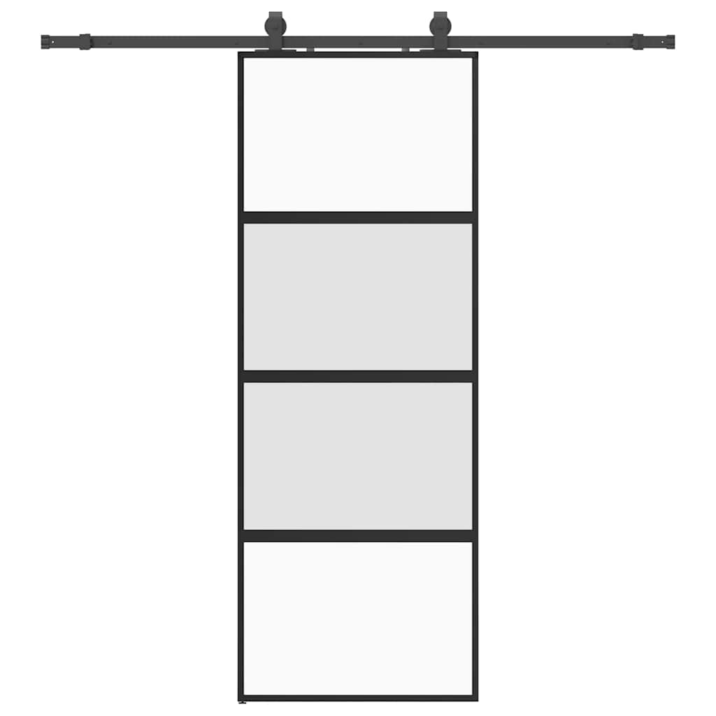 vidaXL Drzwi przesuwne z zestawem okuć czarne 76x205cm szkło hartowane