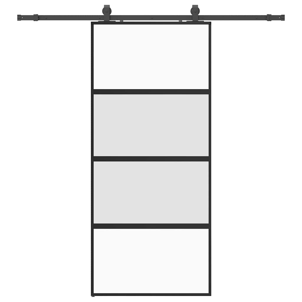vidaXL Drzwi przesuwne z zestawem okuć czarne 90x205cm szkło hartowane