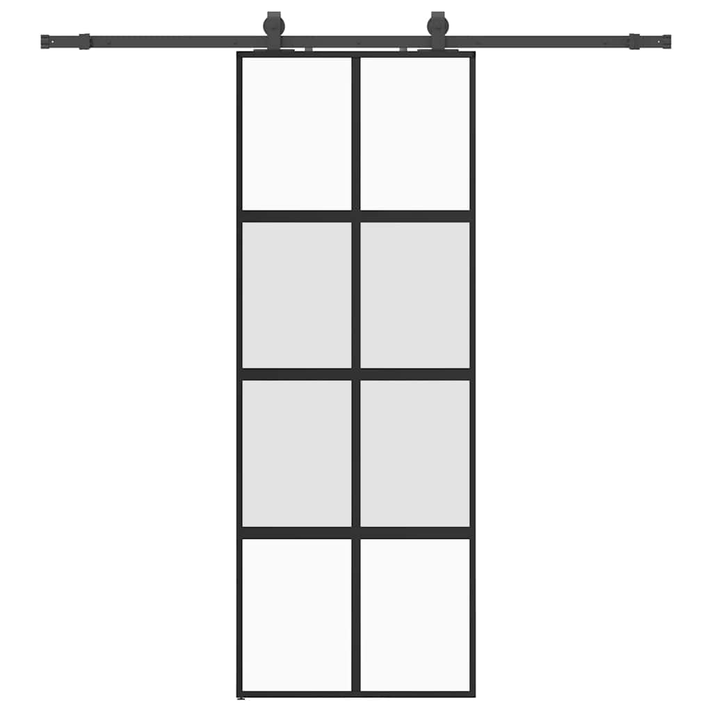 vidaXL Drzwi przesuwne z zestawem okuć czarne 76x205cm szkło hartowane