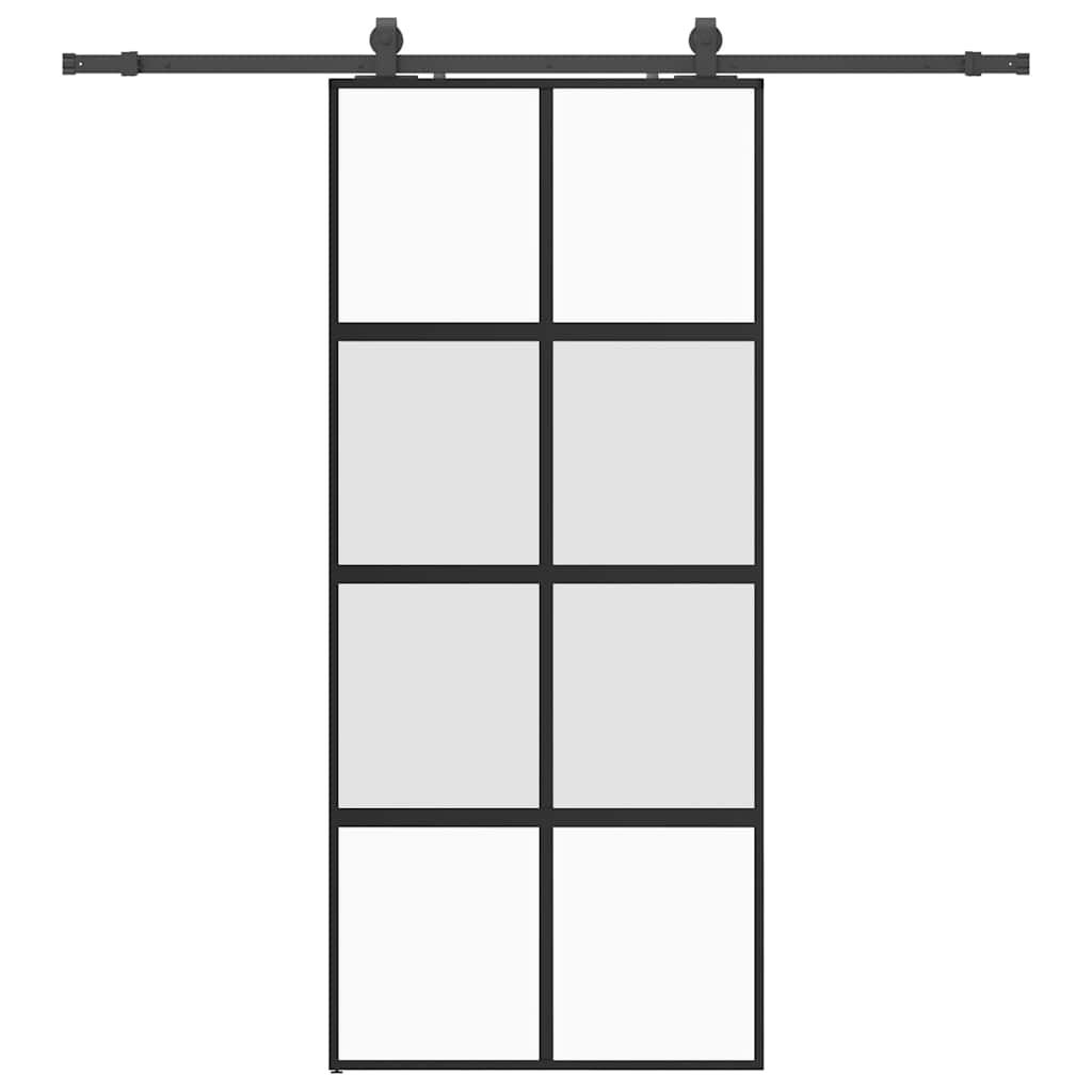 vidaXL Drzwi przesuwne z zestawem okuć czarne 90x205cm szkło hartowane