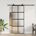 vidaXL Drzwi przesuwne z zestawem okuć czarne 90x205cm szkło hartowane