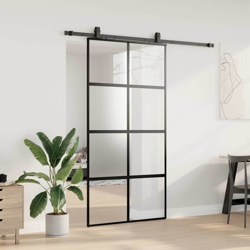vidaXL Drzwi przesuwne z zestawem okuć czarne 102,5x205 cm