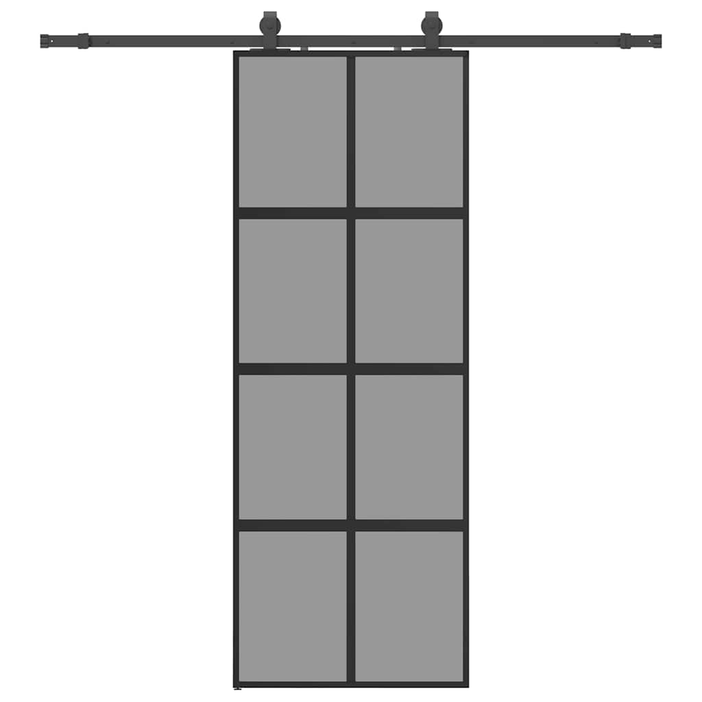 vidaXL Drzwi przesuwne z zestawem okuć czarne 76x205cm szkło hartowane