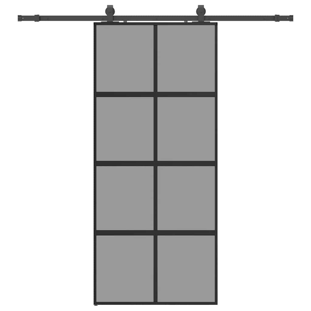 vidaXL Drzwi przesuwne z zestawem okuć czarne 90x205cm szkło hartowane