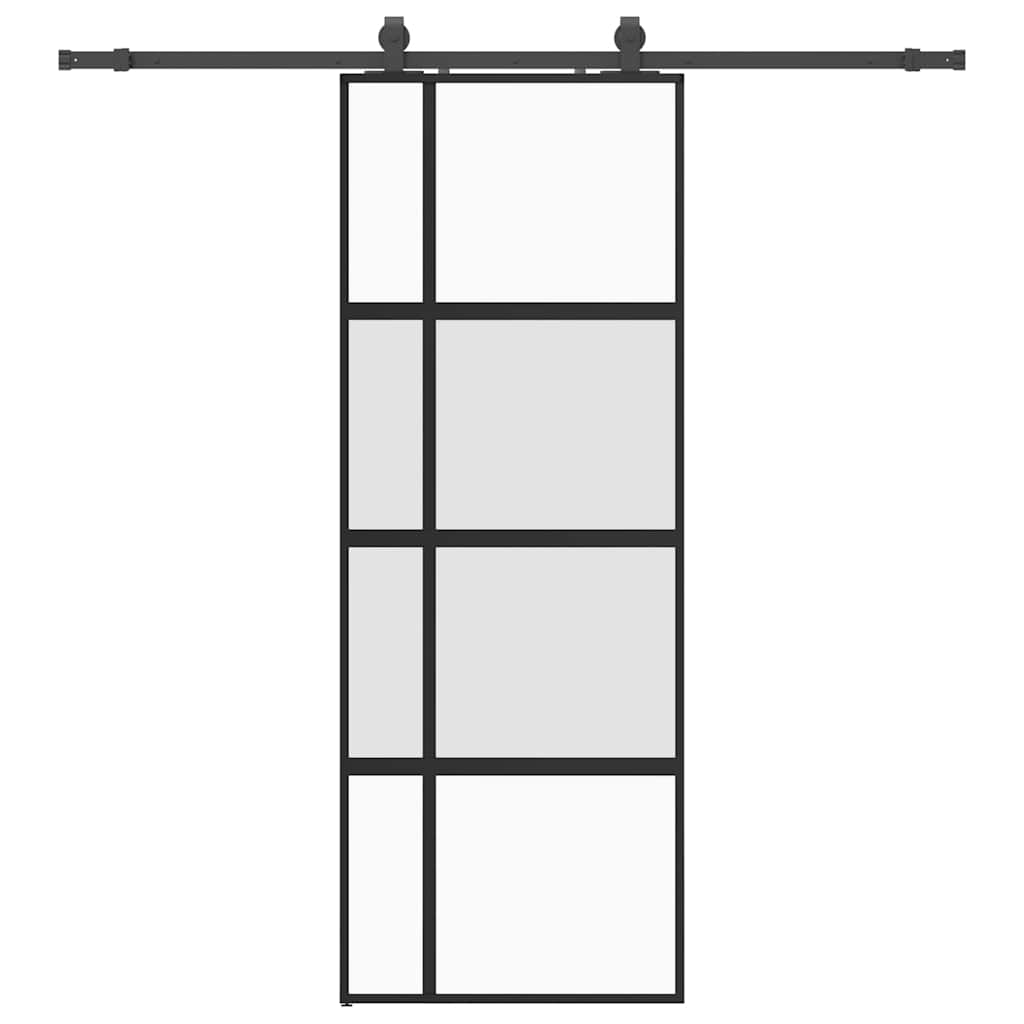vidaXL Drzwi przesuwne z zestawem okuć czarne 76x205cm szkło hartowane