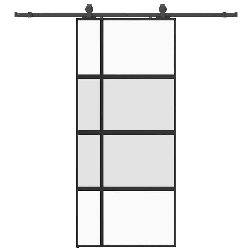 vidaXL Drzwi przesuwne z zestawem okuć czarne 90x205cm szkło hartowane