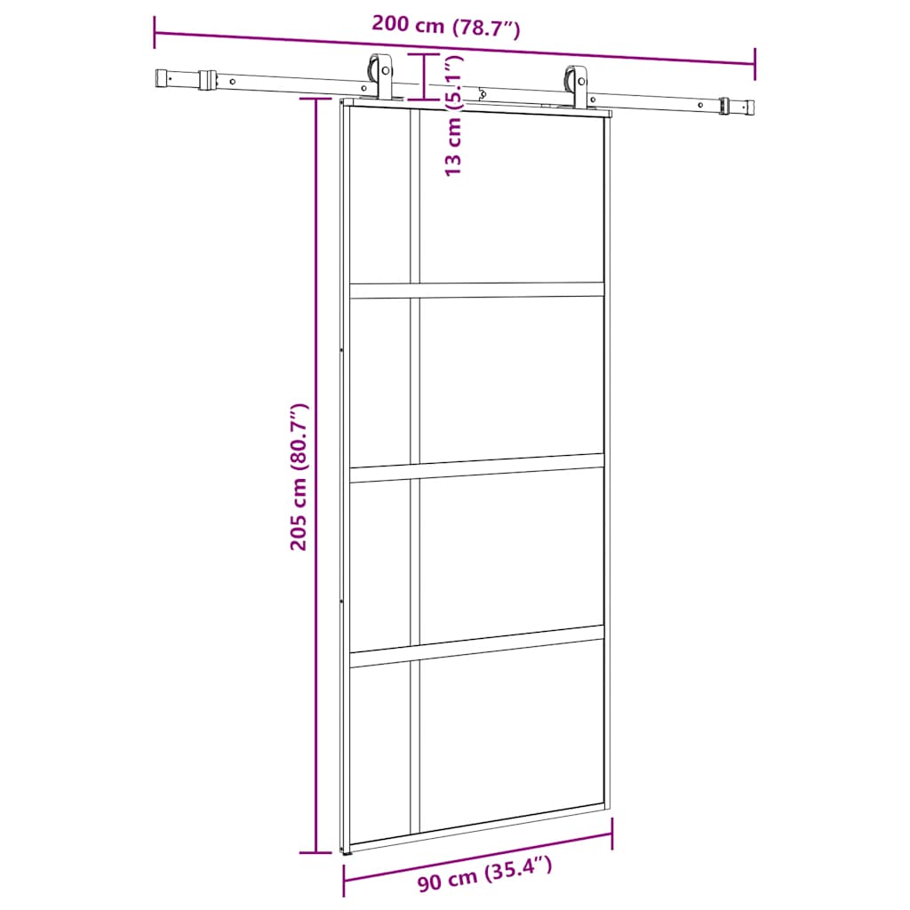 vidaXL Drzwi przesuwne z zestawem okuć czarne 90x205cm szkło hartowane