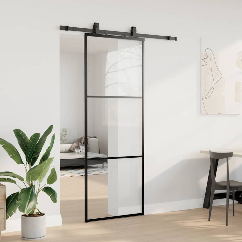 vidaXL Drzwi przesuwne z zestawem okuć czarne 76x205 cm ESG szkło