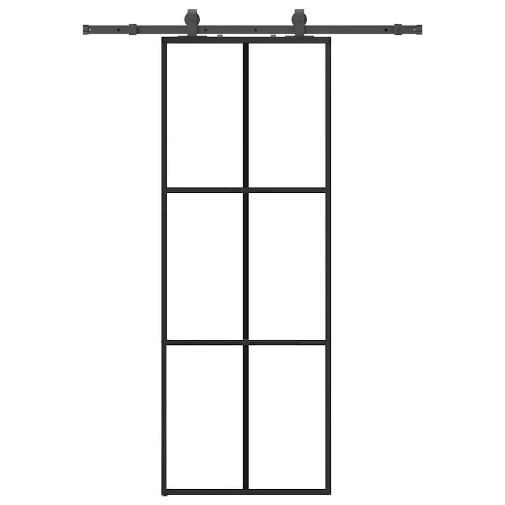 vidaXL Drzwi przesuwne z zestawem okuć czarne 76x205 cm ESG szkło