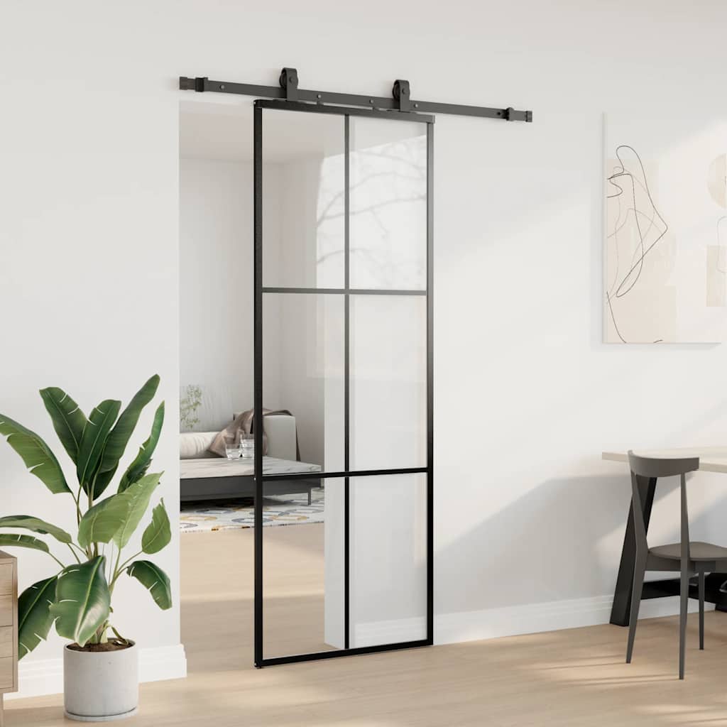 vidaXL Drzwi przesuwne z zestawem okuć czarne 76x205 cm ESG szkło