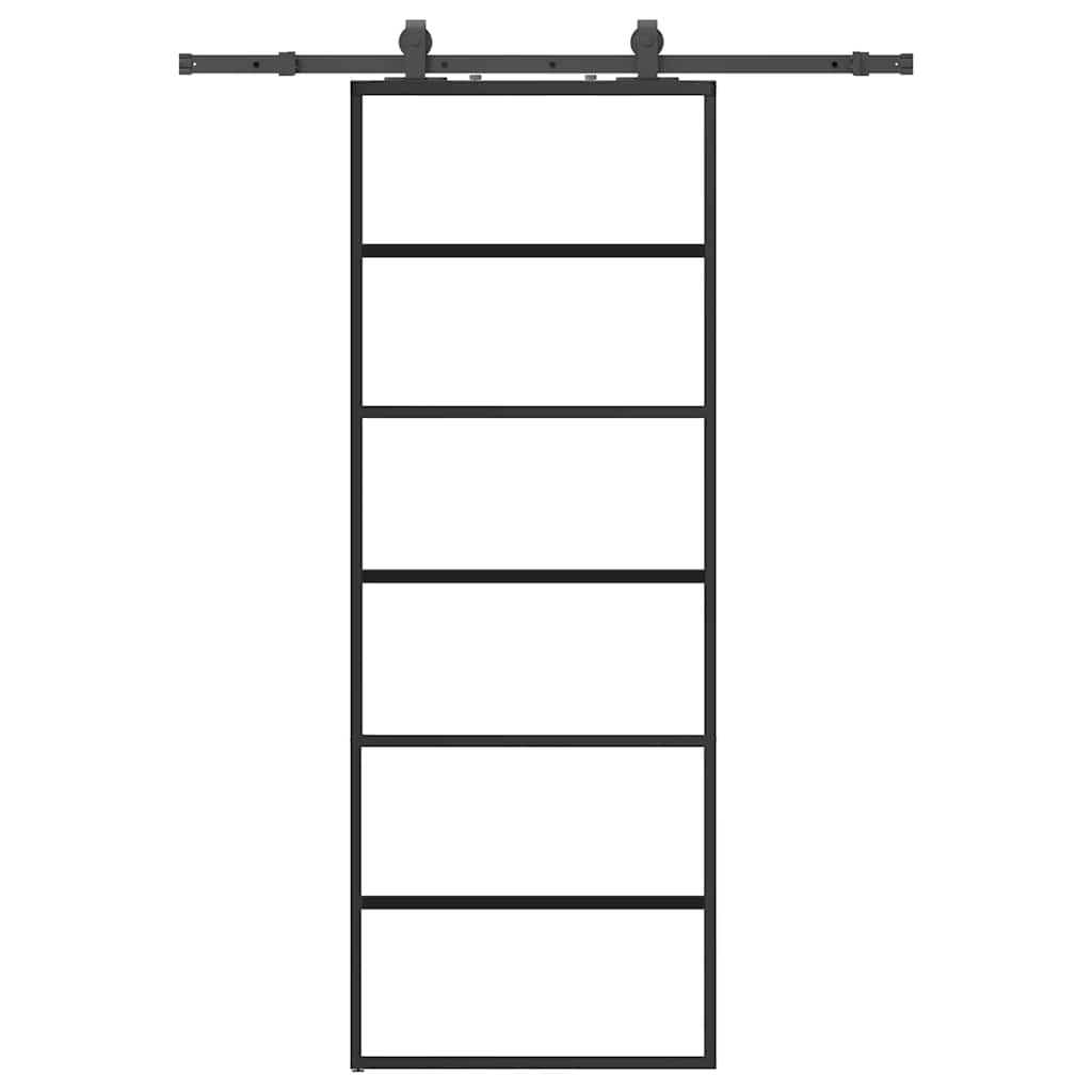 vidaXL Drzwi przesuwne z zestawem okuć czarne 76x205 cm ESG szkło