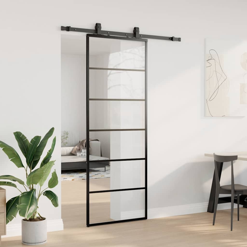 vidaXL Drzwi przesuwne z zestawem okuć czarne 76x205 cm ESG szkło