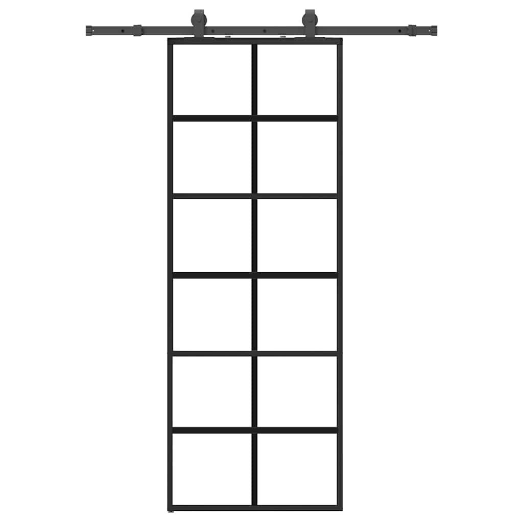 vidaXL Drzwi przesuwne z zestawem okuć czarne 76x205 cm ESG szkło
