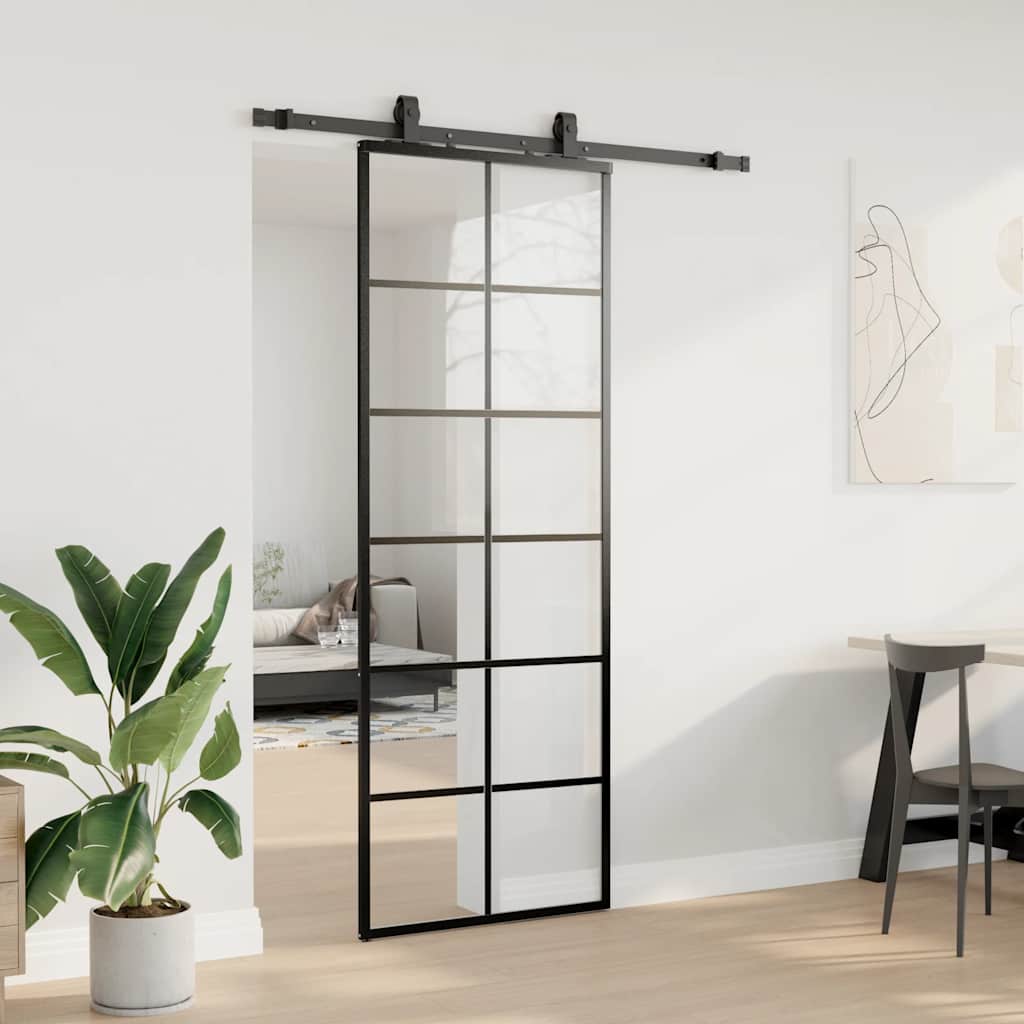 vidaXL Drzwi przesuwne z zestawem okuć czarne 76x205 cm ESG szkło