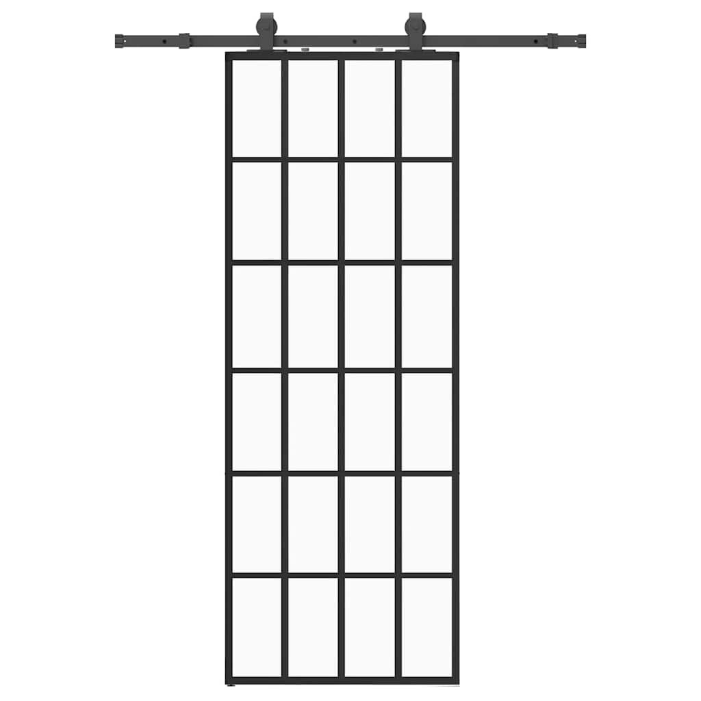 vidaXL Drzwi przesuwne z zestawem okuć czarne 76x205 cm ESG szkło