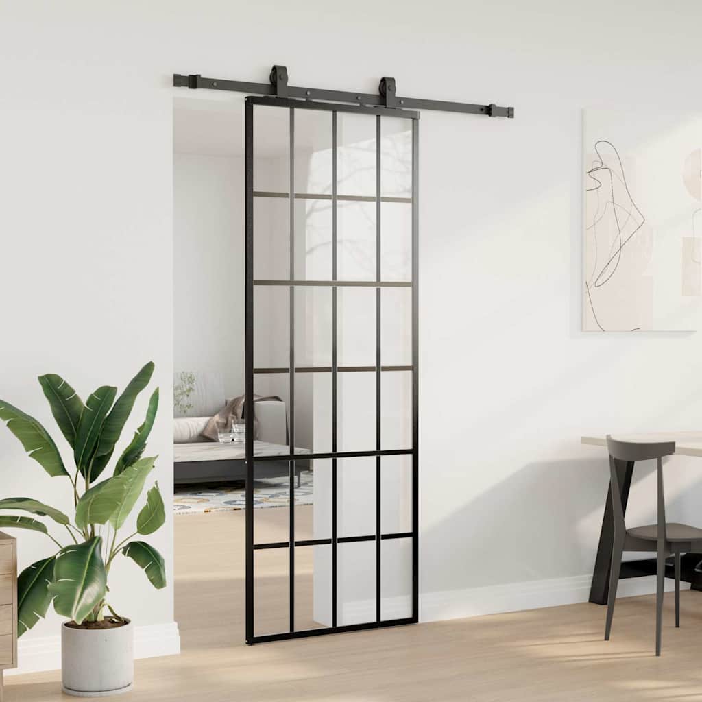 vidaXL Drzwi przesuwne z zestawem okuć czarne 76x205 cm ESG szkło