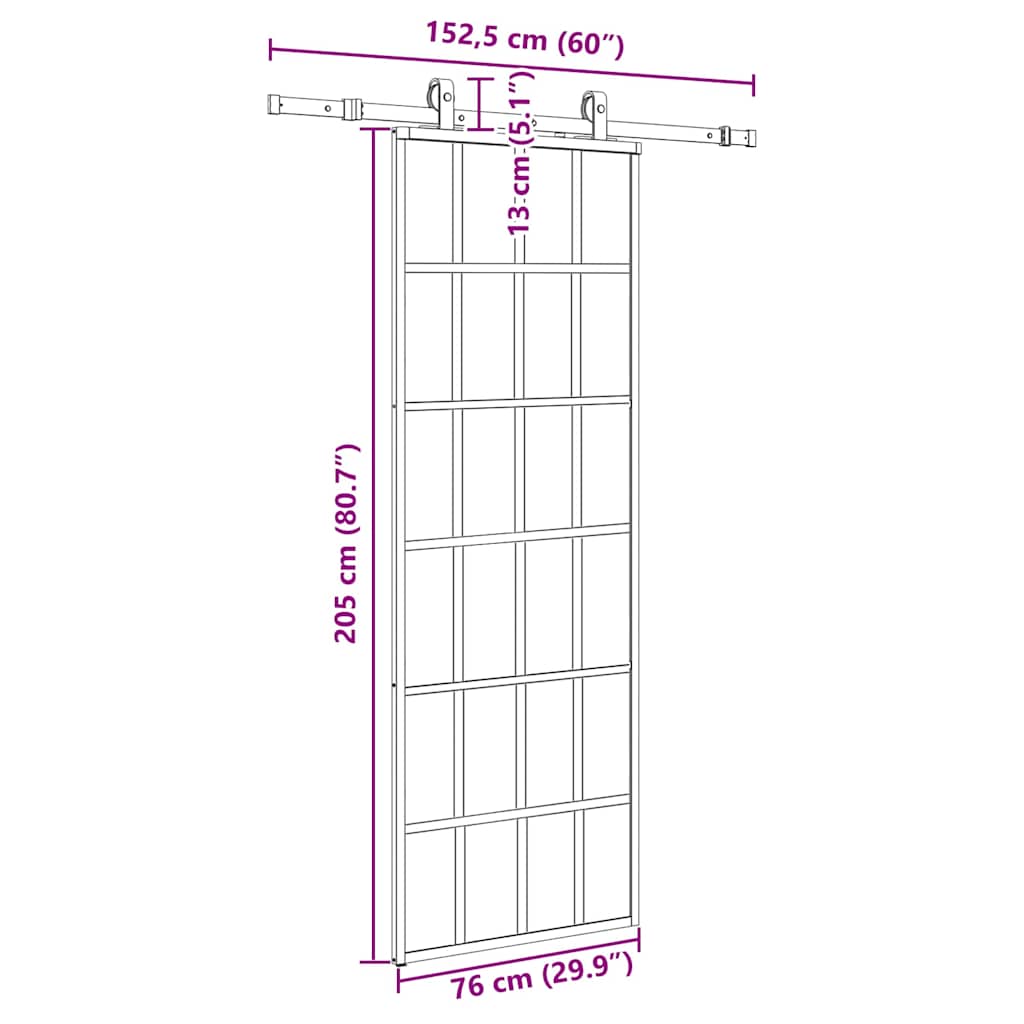 vidaXL Drzwi przesuwne z zestawem okuć czarne 76x205 cm ESG szkło