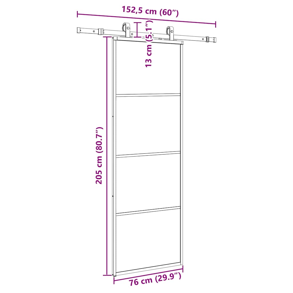 vidaXL Drzwi przesuwne z zestawem okuć czarne 76x205 cm ESG szkło