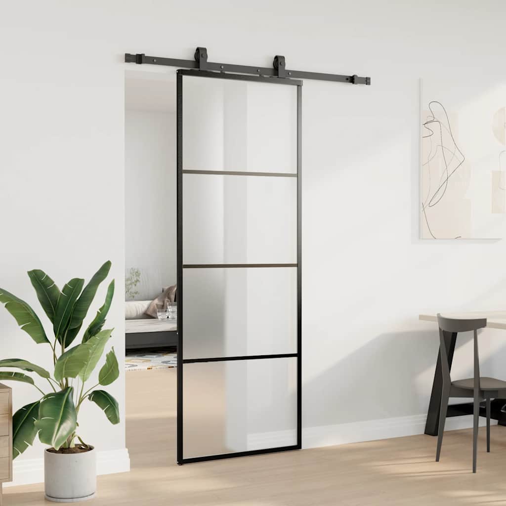 vidaXL Drzwi przesuwne z zestawem okuć czarne 76x205 cm ESG szkło