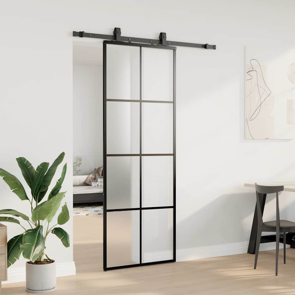 vidaXL Drzwi przesuwne z zestawem okuć czarne 76x205 cm ESG szkło