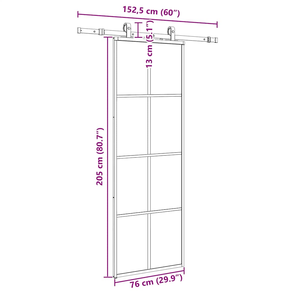 vidaXL Drzwi przesuwne z zestawem okuć czarne 76x205 cm ESG szkło