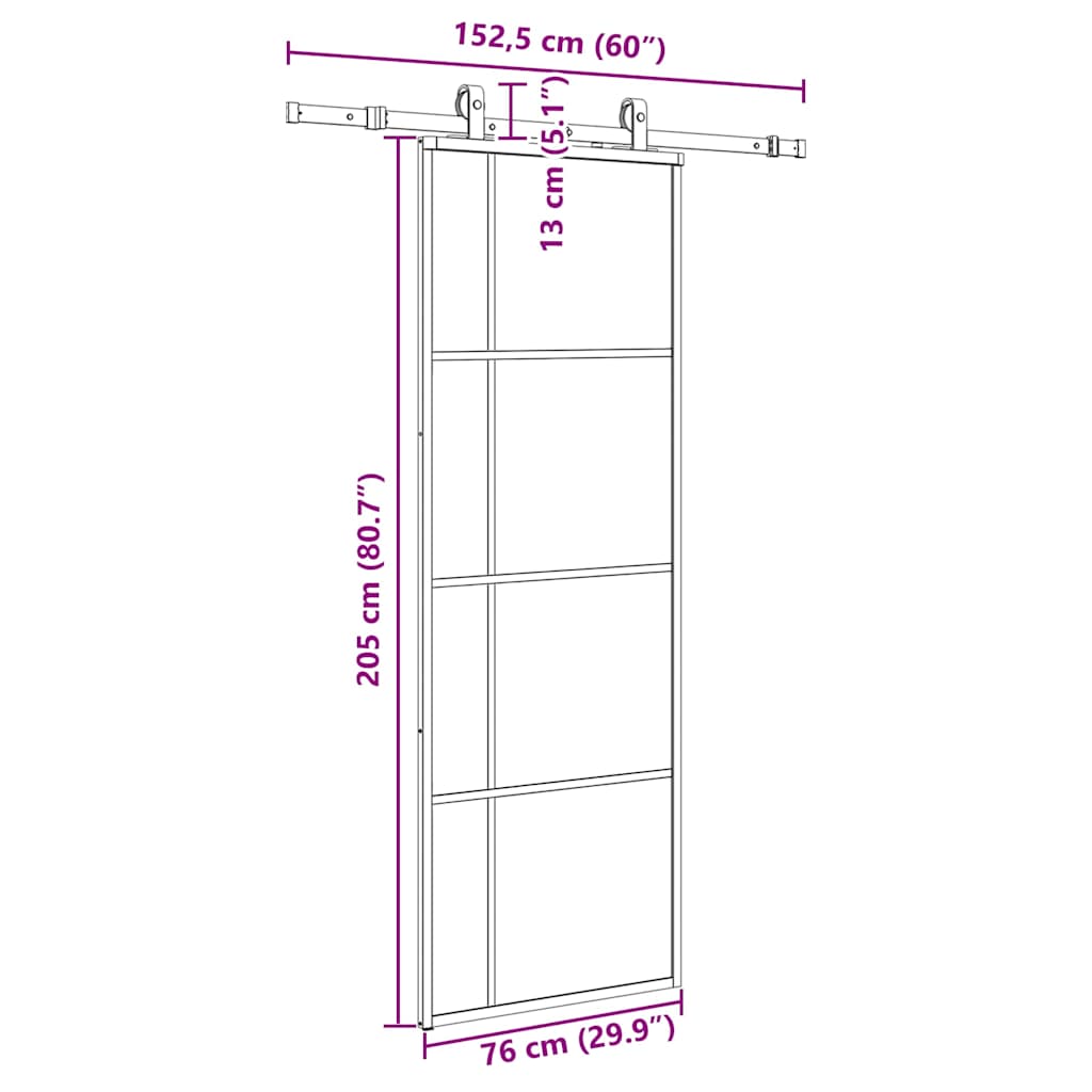 vidaXL Drzwi przesuwne z zestawem okuć czarne 76x205 cm ESG szkło