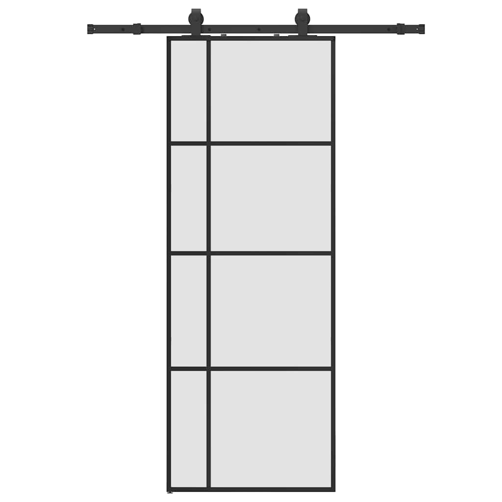 vidaXL Drzwi przesuwne z zestawem okuć czarne 76x205 cm ESG szkło