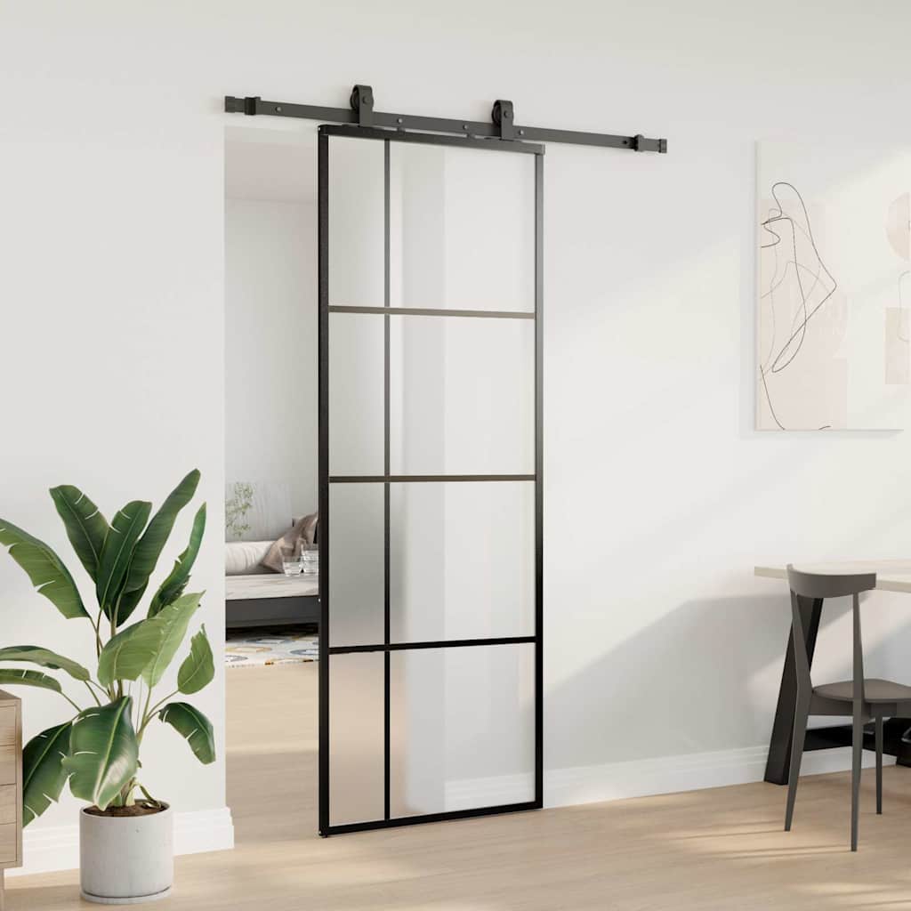 vidaXL Drzwi przesuwne z zestawem okuć czarne 76x205 cm ESG szkło