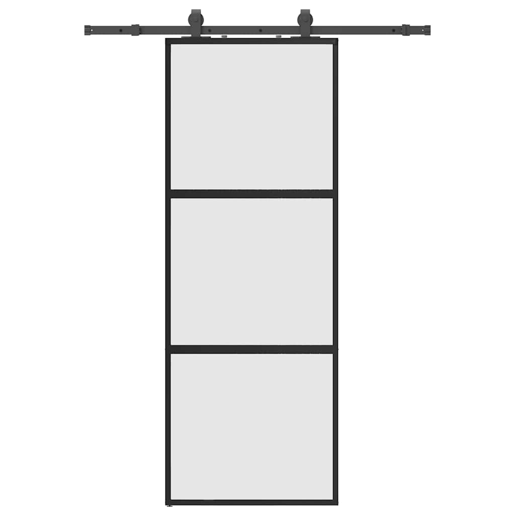 vidaXL Drzwi przesuwne z zestawem okuć czarne 76x205cm szkło hartowane