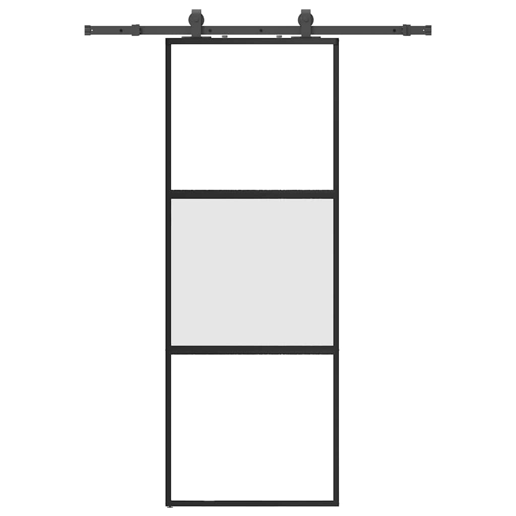 vidaXL Drzwi przesuwne z zestawem okuć czarne 76x205cm szkło hartowane