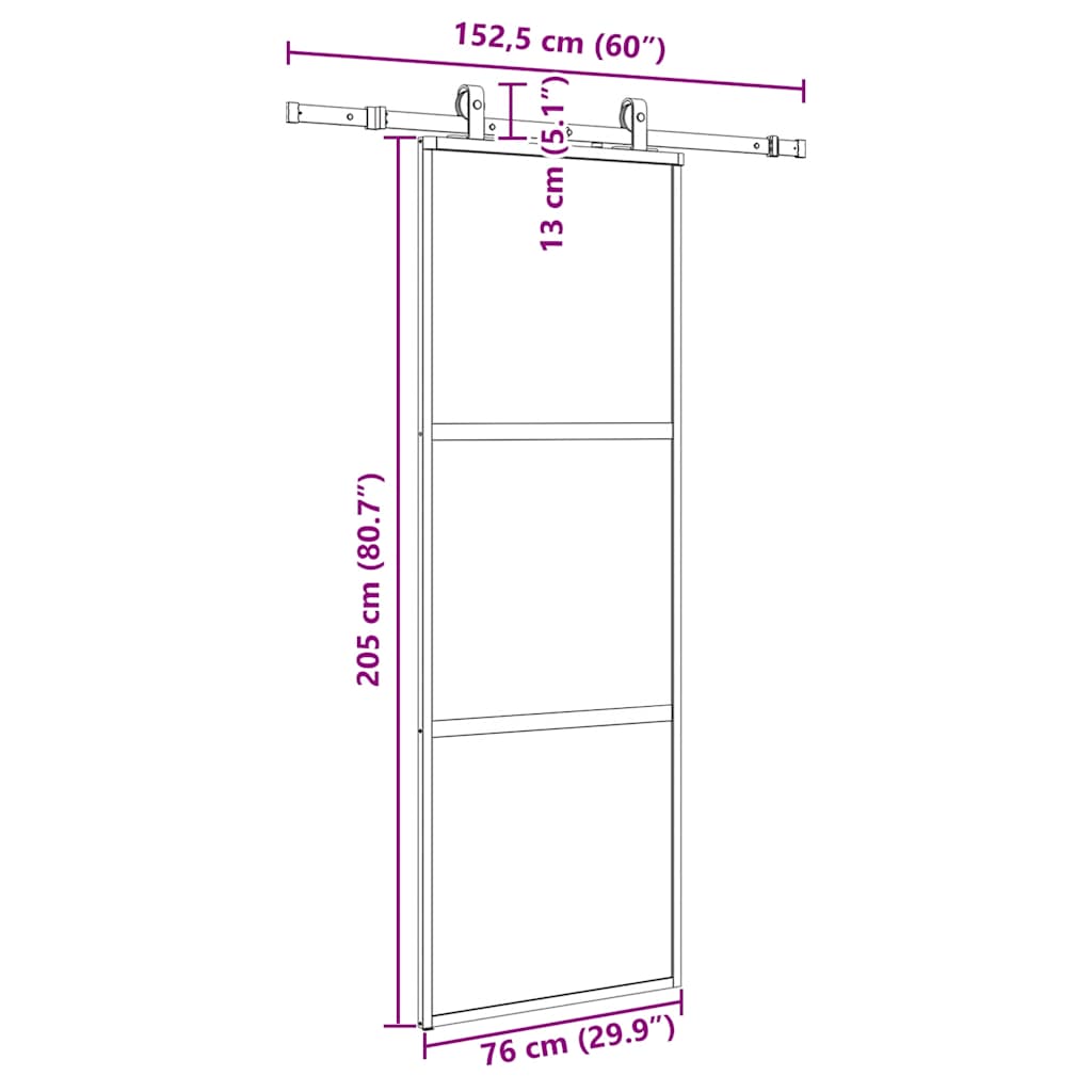 vidaXL Drzwi przesuwne z zestawem okuć czarne 76x205cm szkło hartowane