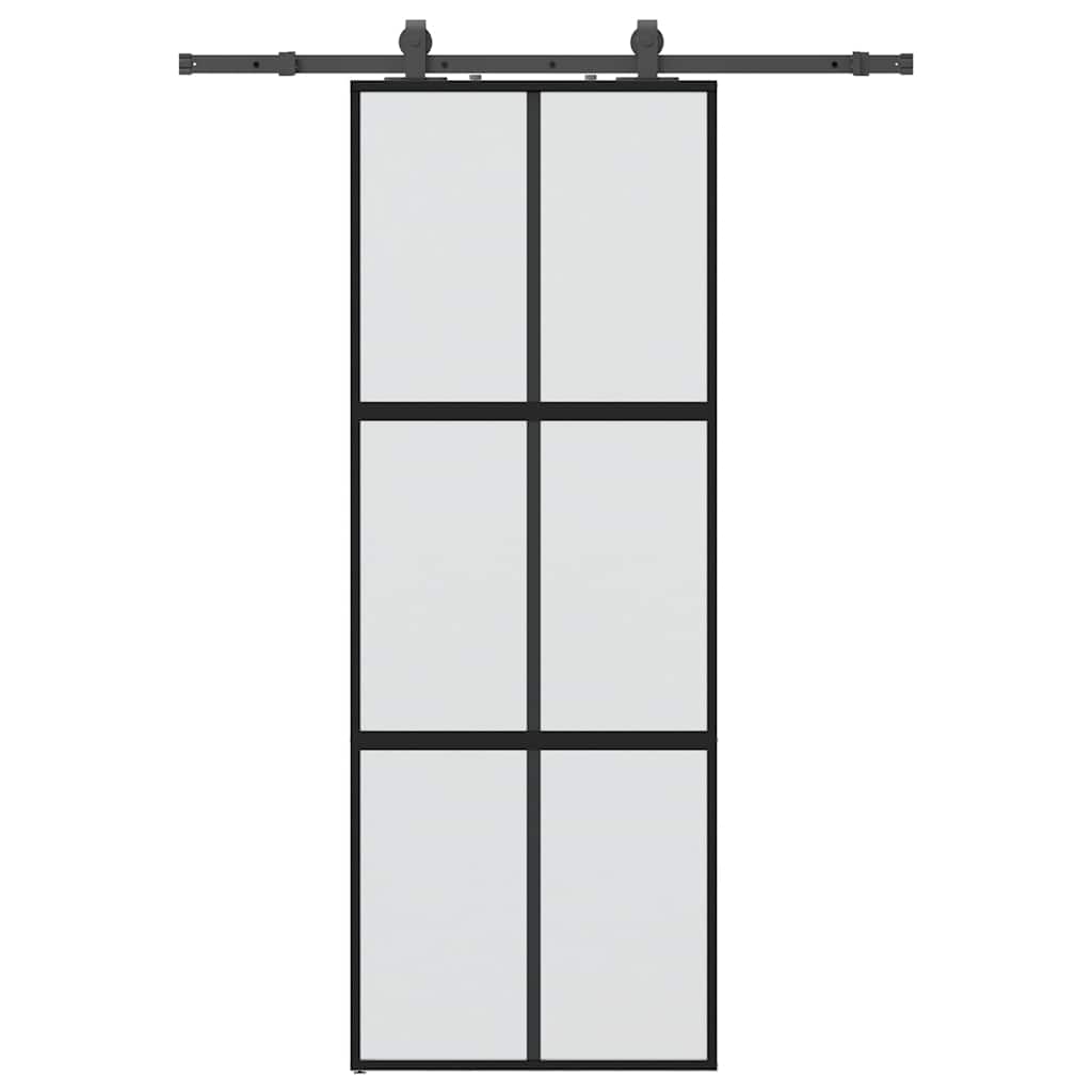 vidaXL Drzwi przesuwne z zestawem okuć czarne 76x205cm szkło hartowane
