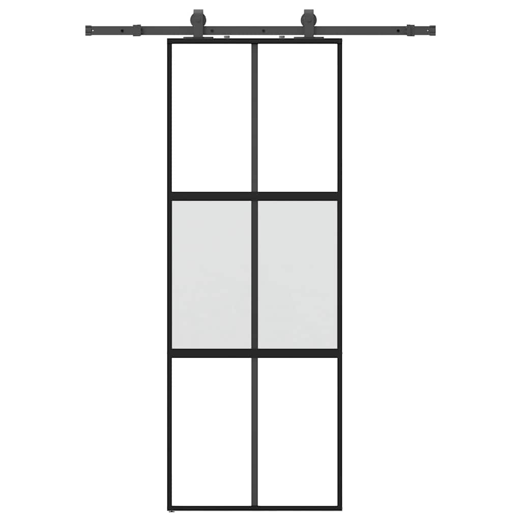 vidaXL Drzwi przesuwne z zestawem okuć czarne 76x205cm szkło hartowane