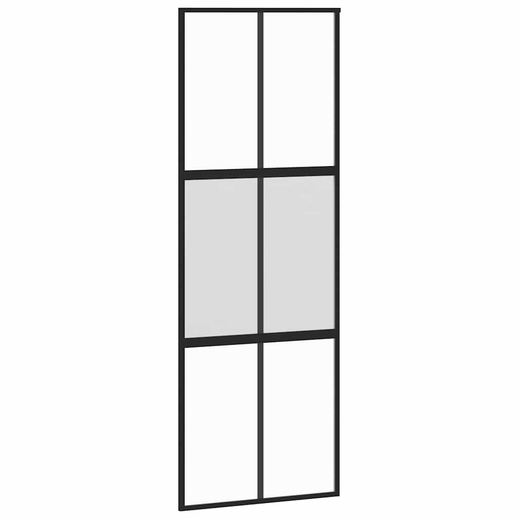 vidaXL Drzwi przesuwne z zestawem okuć czarne 76x205cm szkło hartowane