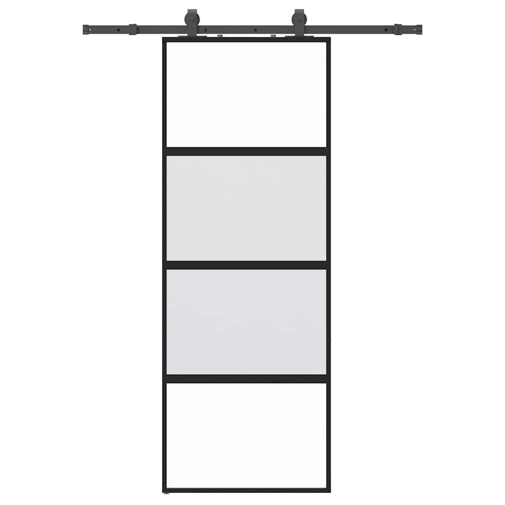 vidaXL Drzwi przesuwne z zestawem okuć czarne 76x205cm szkło hartowane