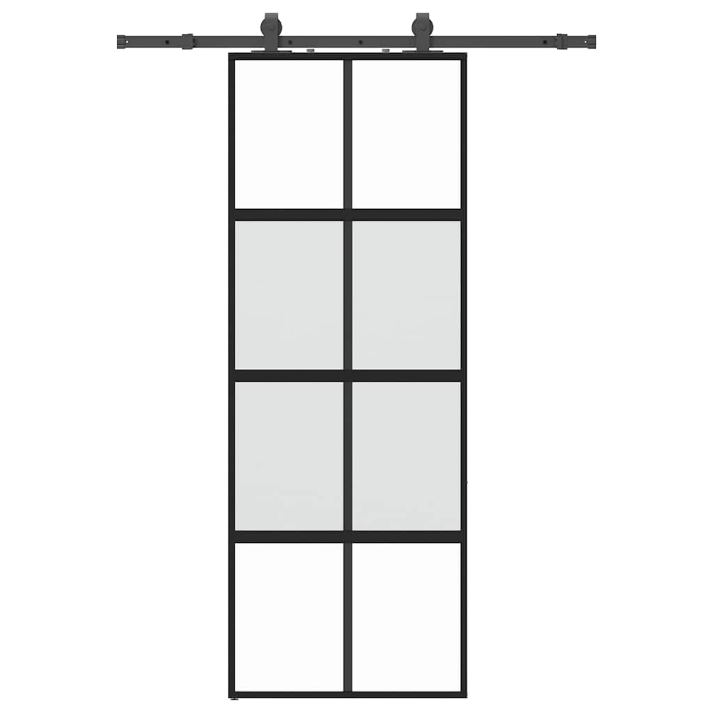vidaXL Drzwi przesuwne z zestawem okuć czarne 76x205cm szkło hartowane