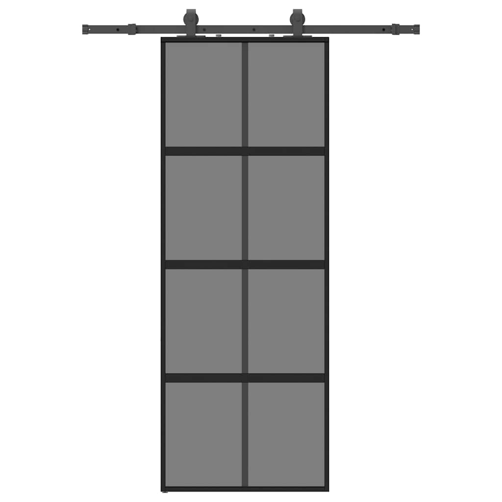 vidaXL Drzwi przesuwne z zestawem okuć czarne 76x205cm szkło hartowane