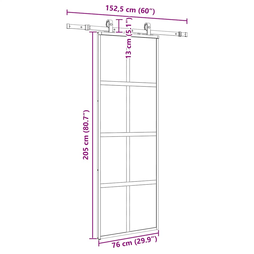 vidaXL Drzwi przesuwne z zestawem okuć czarne 76x205cm szkło hartowane