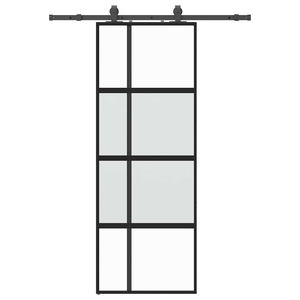 vidaXL Drzwi przesuwne z zestawem okuć czarne 76x205cm szkło hartowane